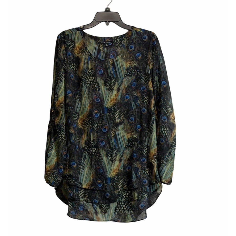 Zac & Rachel Tunic Top Sz Med Peacock Feather Print Whimsigoth